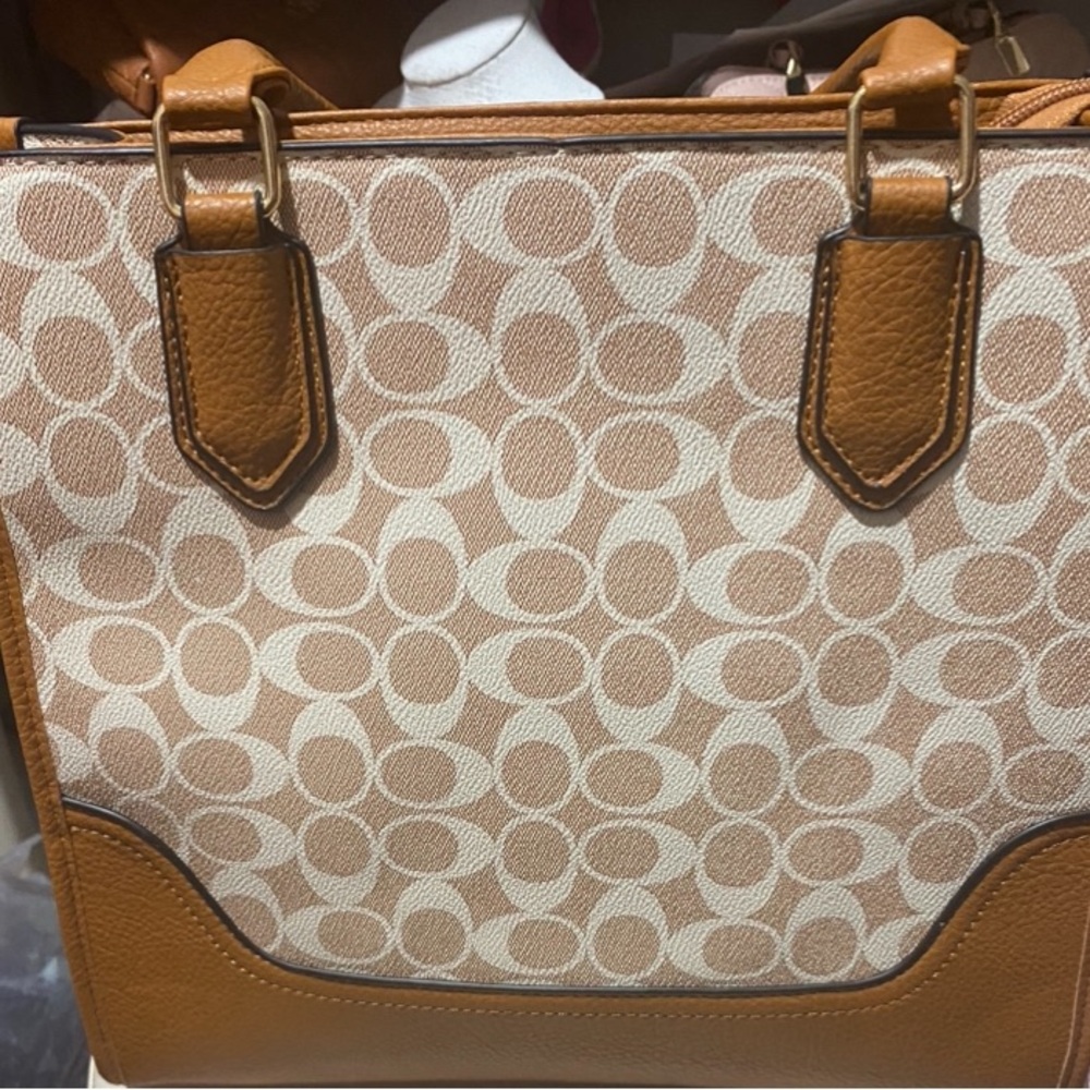 Coach Tan and Cream Satchel with Signature Design